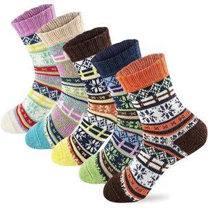 5 Pairs Winter Wool Socks Women, Knit Thick Wool Soft Warm and Breathable